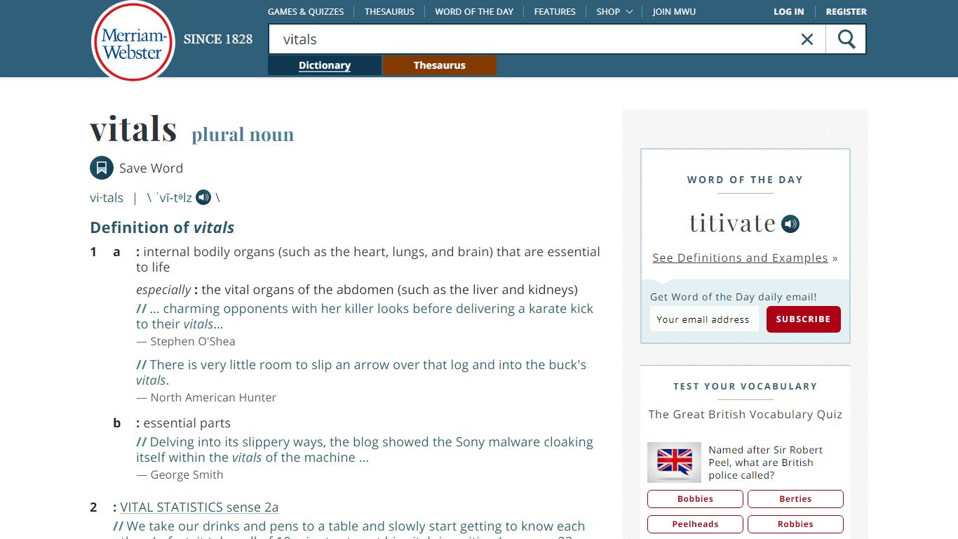 Vitals Definition & Meaning - Merriam-Webster
